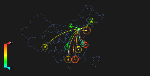 jQuery炫酷地图指向流向动画特效