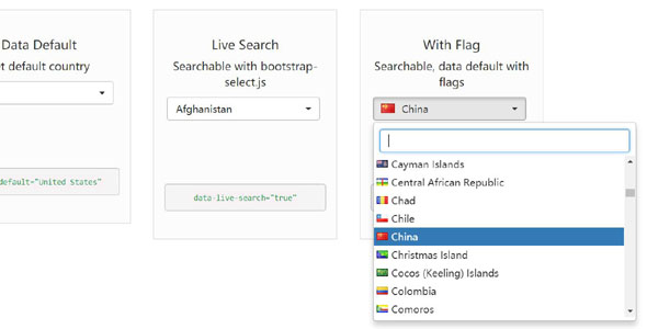 bootstrap国家名称下拉选择插件
