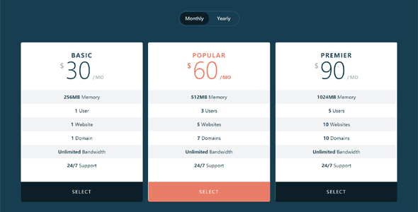 CSS3定价表翻转切换