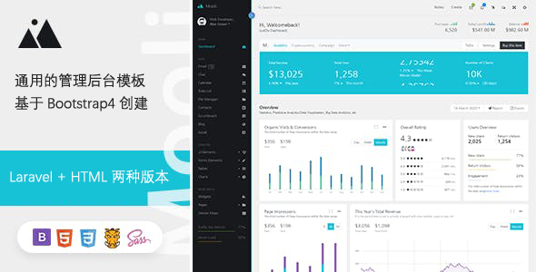 HTML和Laravel两套管理后台模板框架