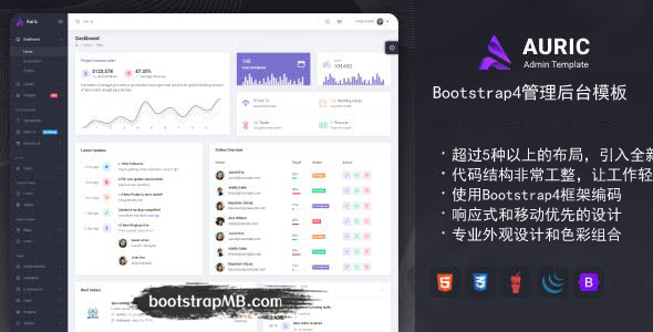 Bootstrap4全新管理后台模板前端框架 - Auric